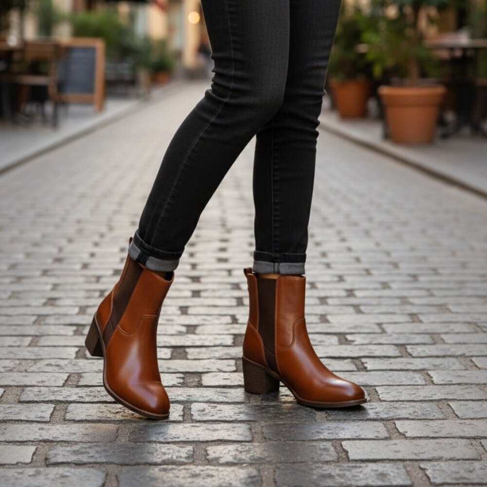 Zodiac Claret Ankle Boots Chelsea Booties Women's 7 Brown Vegan Leather Heeled